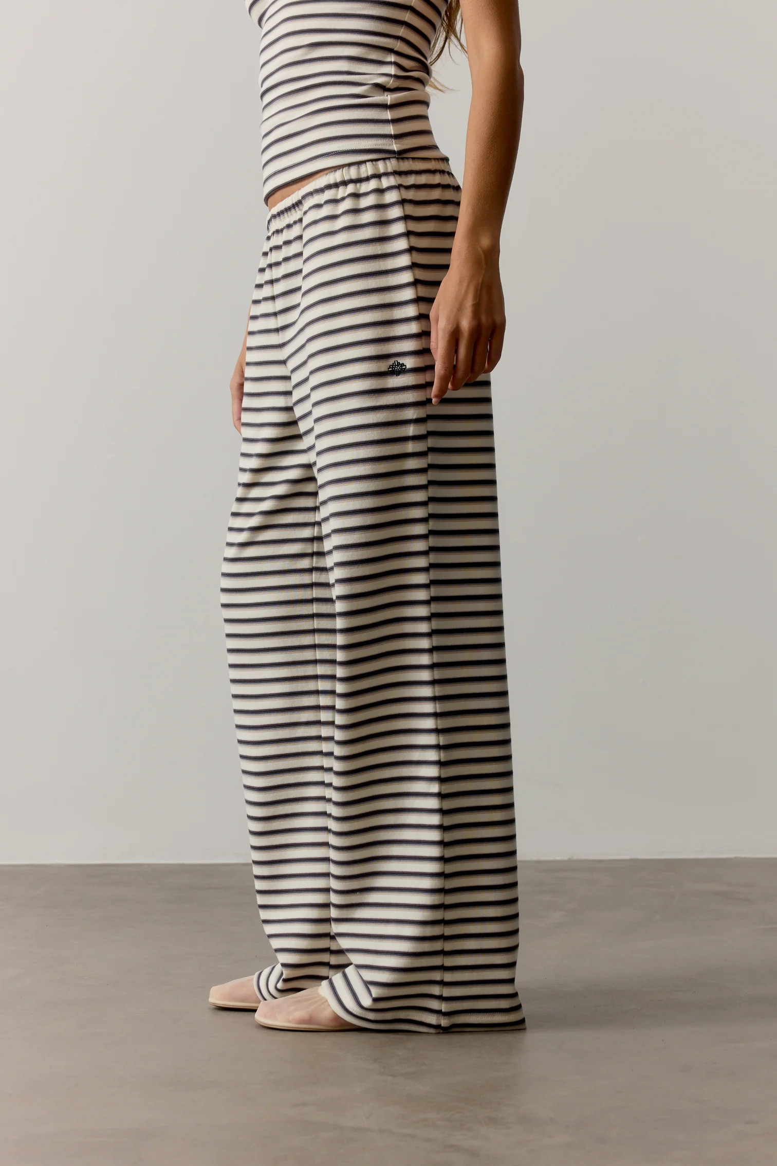 STRIPE BRUSHED COTTON TROUSERS - BEIGE | The Couture Club