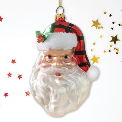 Cheerful Santa Head Sparkling Glass Christmas Ornament| OrnamentallyYou | Target