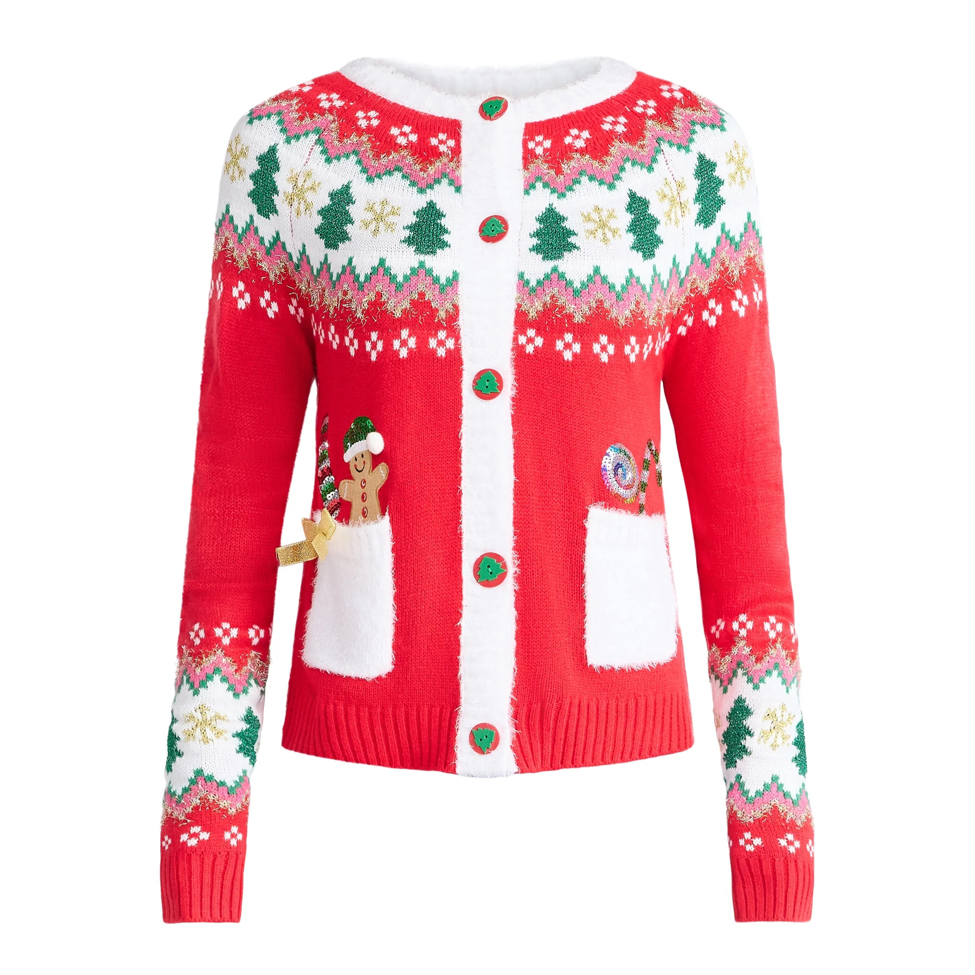 Women's Embellished Button Front Christmas Cardigan from Holiday Time, Sizes XS-XXXL | Walmart (US)