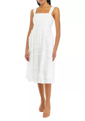 ENGLISH FACTORY Women's Poplin Heart Embroidery Bustier Midi Dress, White, XS | Belk