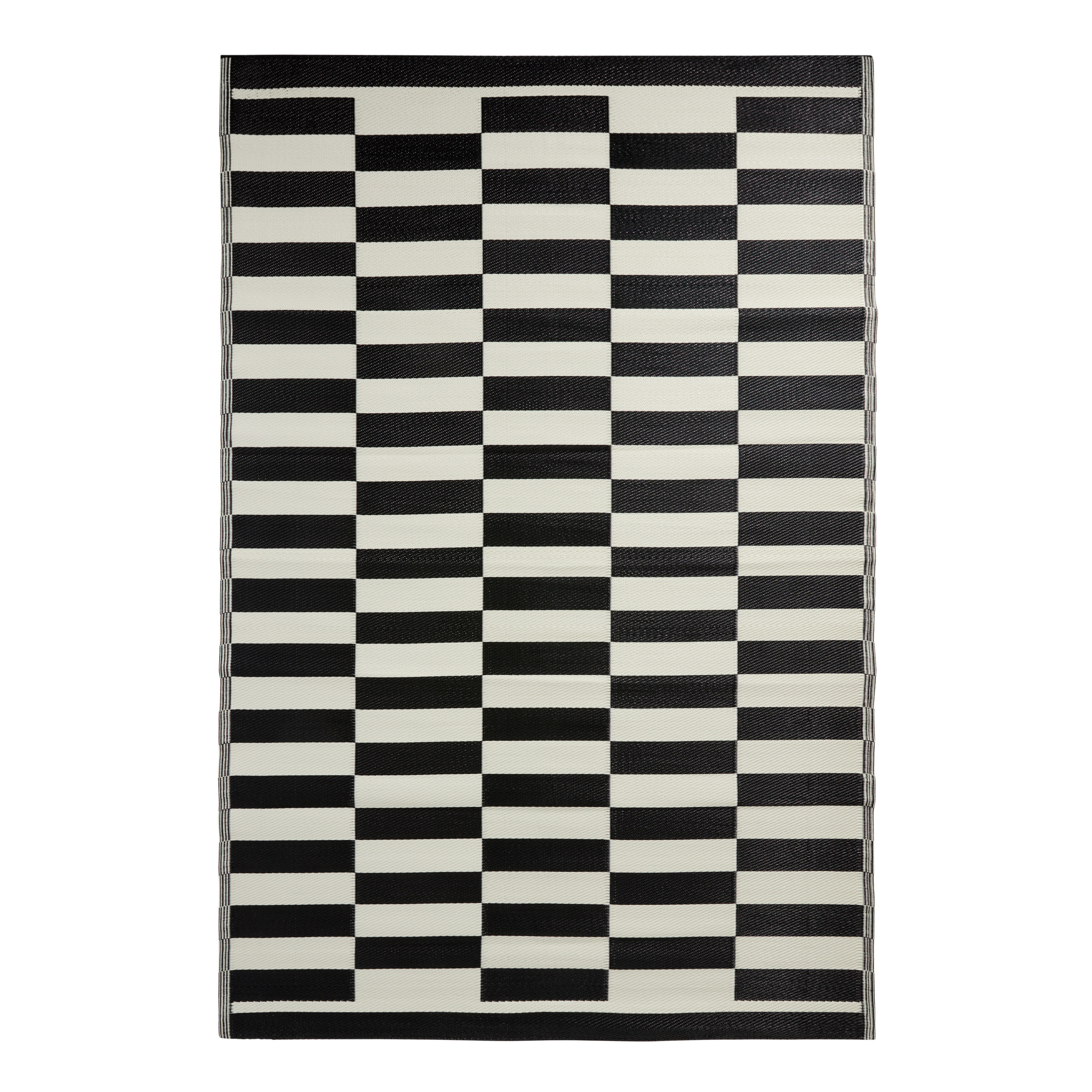 Rio Black Broken Stripe Reversible Indoor Outdoor Floor Mat | World Market