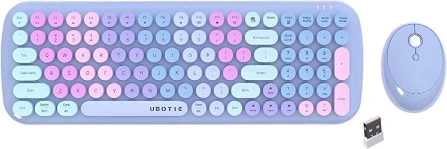 Wireless Keyboards and Mouse Combos, UBOTIE Colorful Gradient Rainbow Colored Retro Typewriter Fl... | Amazon (US)