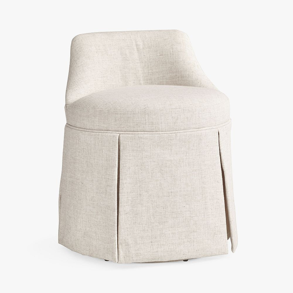 Eco Performance Textured Weave Oatmeal Kennedy Pleated Swivel Vanity Stool | Pottery Barn Teen