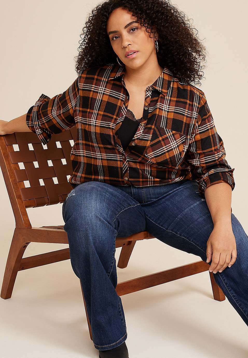 Plus Size Cabin Plaid Button Up Shirt | Maurices