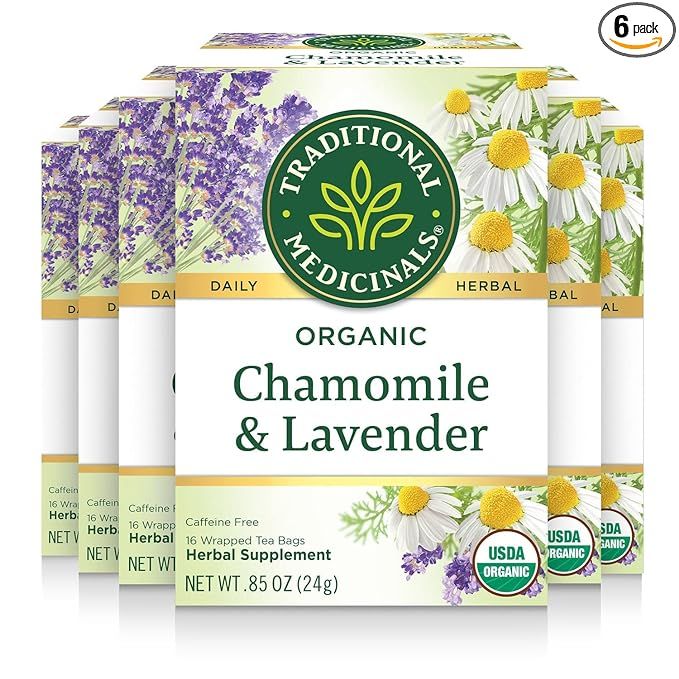 Traditional Medicinals Tea, Organic Chamomile & Lavendar, Stress Relief, 96 Tea Bags (6 Pack) | Amazon (US)