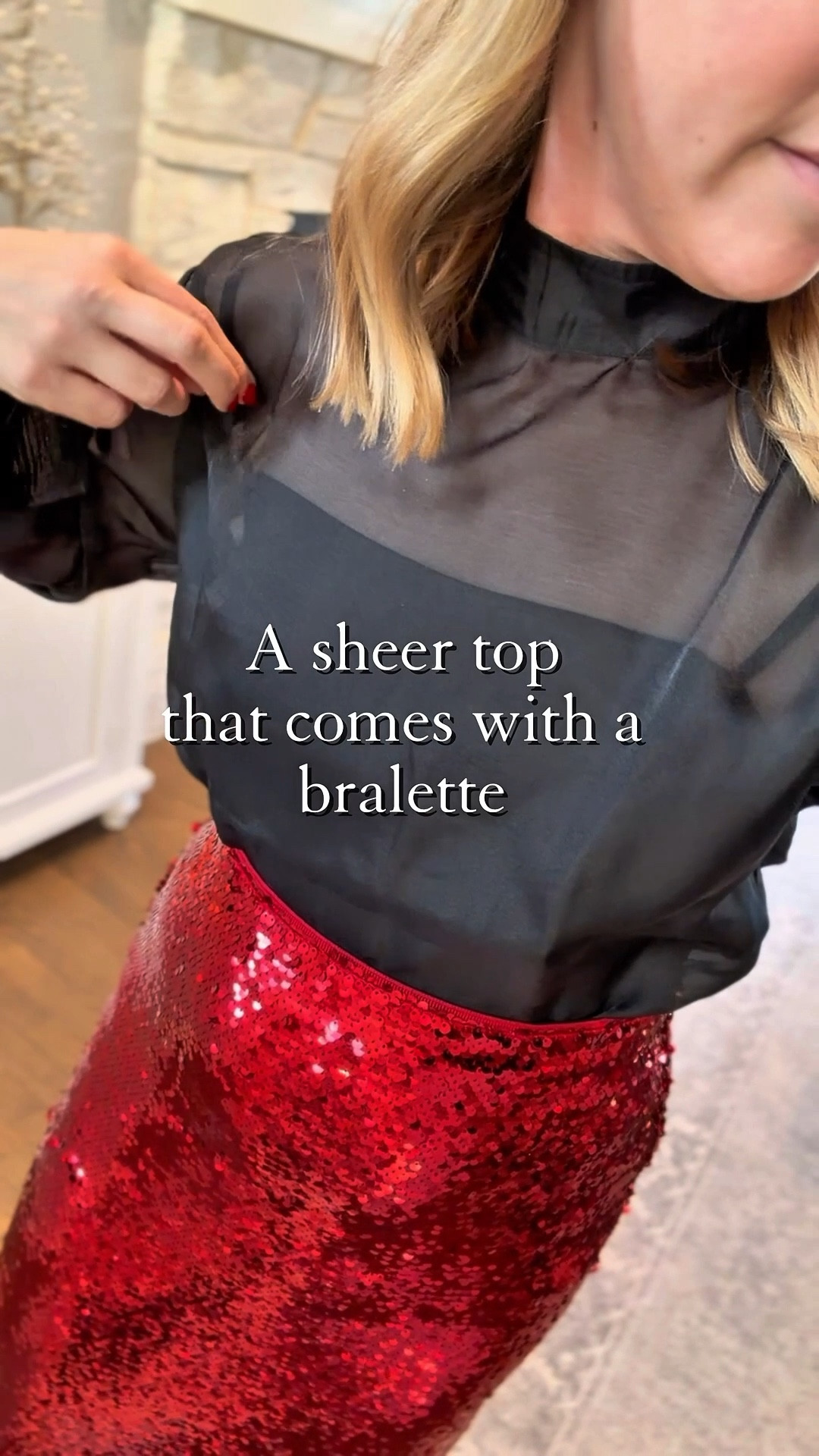 Wear to a festive holiday event or NYE party! I love this sheer blouse with a bra built in. Sized down to xs petite. Rounding up lots of red sequin skirts and similar heels! 

Holiday outfit, holiday fashion, NYE, sequins, sheer top, petite 

#LTKHoliday #LTKPetite #LTKSaleAlert