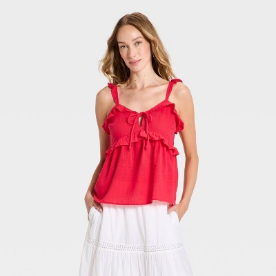 Women's Ruffle V-Neck Cami - Universal Thread™ Red S | Target