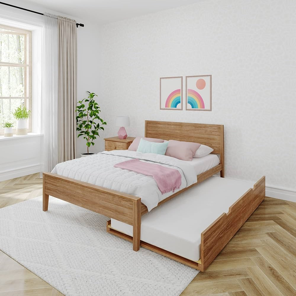 Max & Lily Full Bed with Trundle, Solid Wood Full Bed Frame with Panel Headboard, Kids Full Bed w... | Amazon (US)