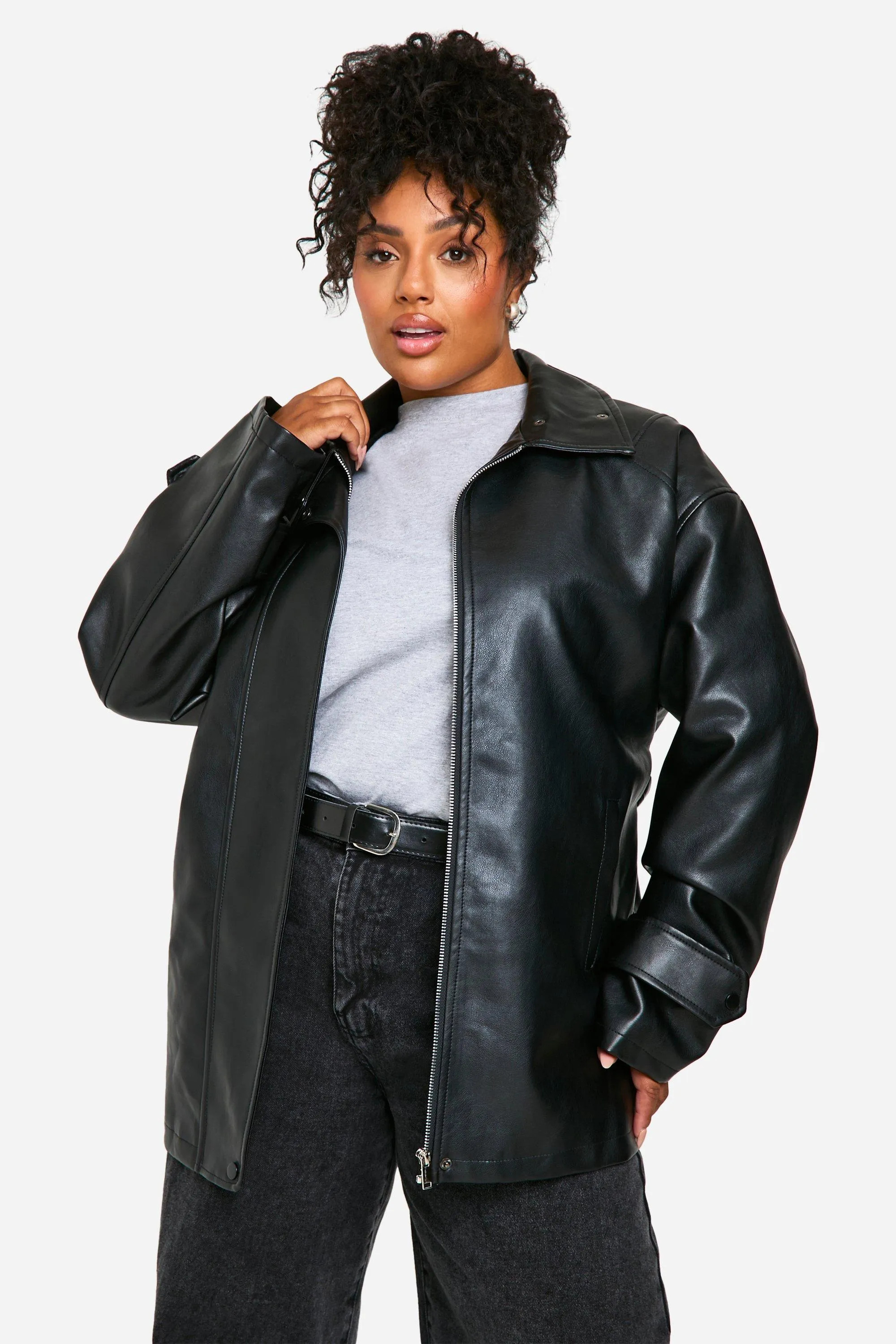Plus Belted Faux Leather Trench Coat | boohoo (US & Canada)