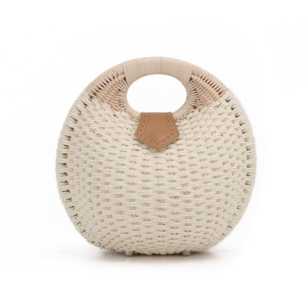 Ynport Straw Purses for Women Summer Beach Rattan Tote Bag Round Handle Ring Handbag Retro Handma... | Amazon (US)
