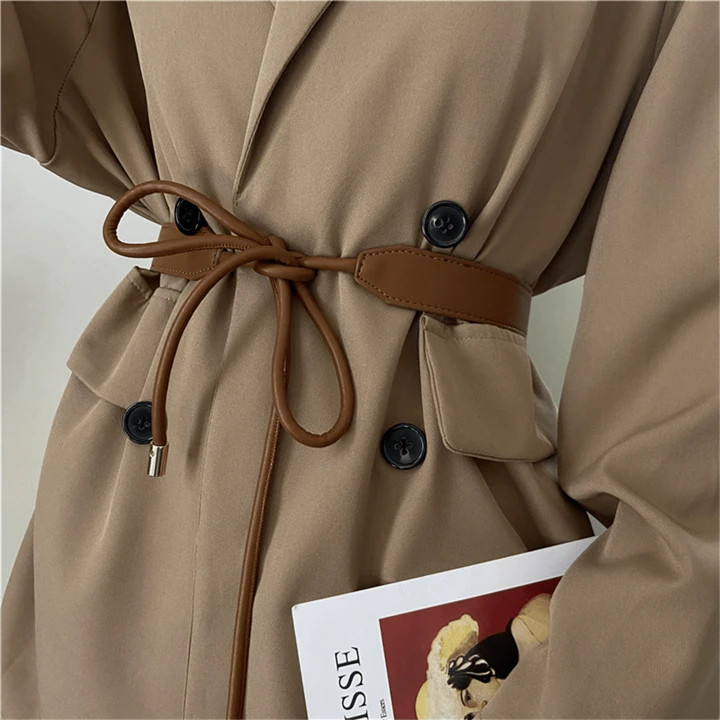 Trends1pc Bow Belt Fashion Women's Autumn/Winter Decorated Trench Coat Sweater Adjustable Solid C... | SHEIN