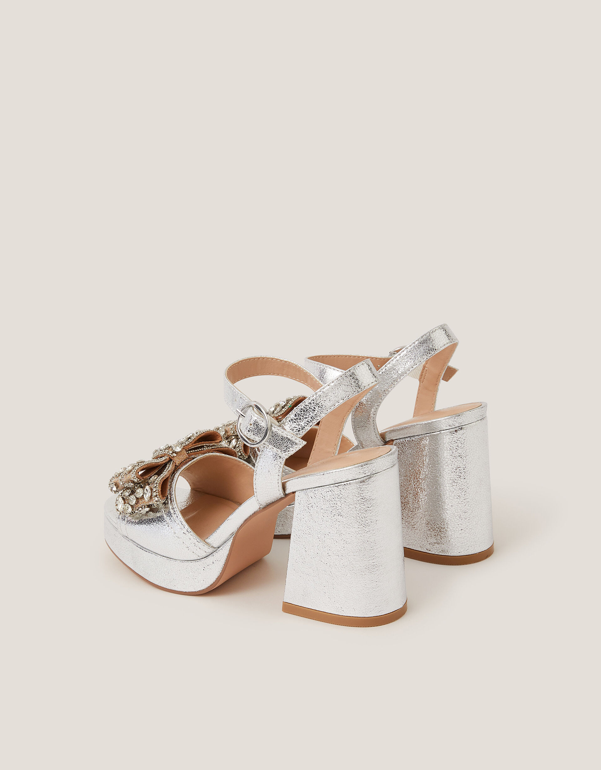 Arla Jewel Bow Platform Heels Silver | Monsoon (UK)