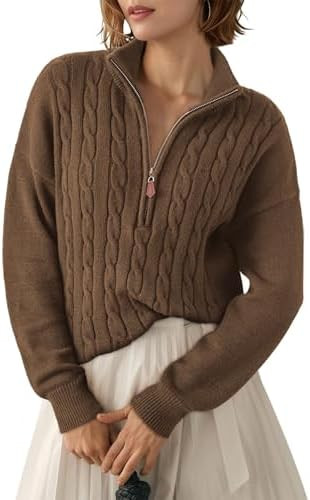 Dokotoo Women's Sweaters 2025 Fall Winter Quarter Zip Casual Ribbed Cable Knit Pullover | Amazon (US)