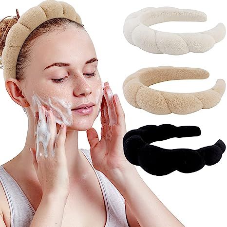 WHAVEL 3 Pack Spa Headband Skincare Headbands, Makeup Headband Sponge Terry Cloth Headbands Face ... | Amazon (US)