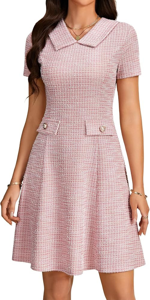 Umenlele Women's Tweed Collared Elegant Midi Dress | Amazon (US)