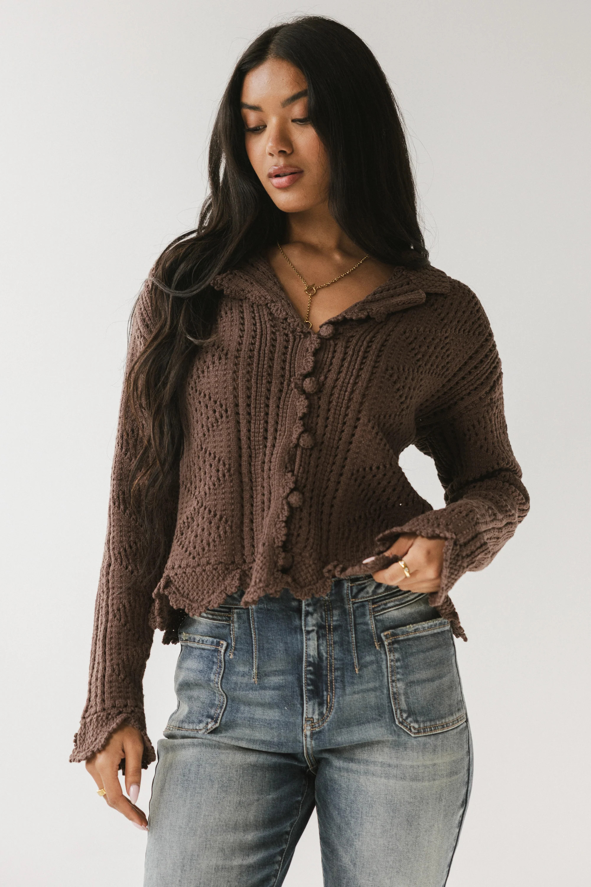 Mary Crochet Cardigan in Brown | Böhme US