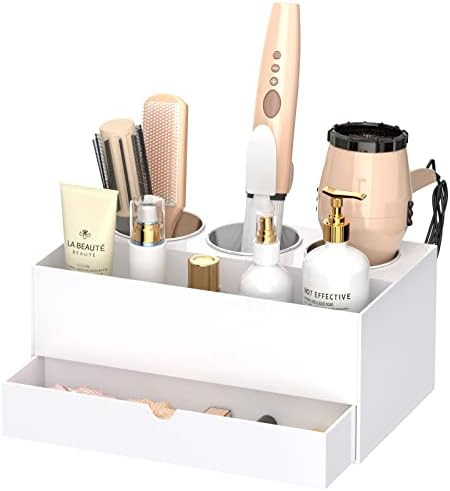NIUBEE Hair Tool Organizer, White Acrylic Hair Dryer and Styling Organizer with Drawer, Bathroom Cou | Amazon (US)