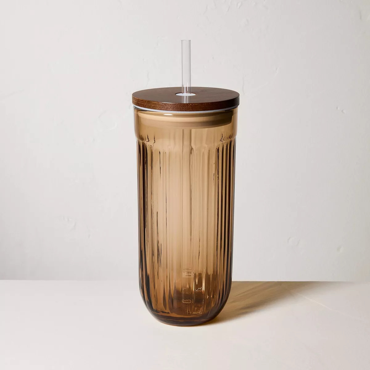 21oz Fluted Glass Tumbler with Wood Lid - Hearth & Hand™ with Magnolia | Target