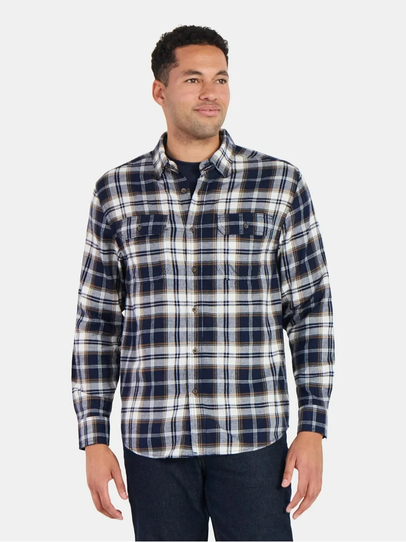 George Men's and Big Men's Double Pocket Flannel Shirt, Sizes XS-3XLT | Walmart (US)