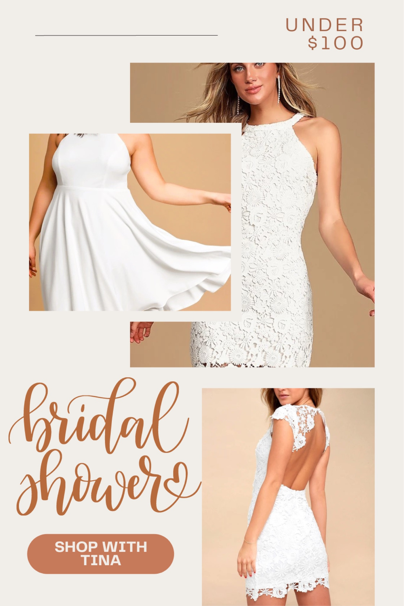 These white bridal shower dresses from Lulus get 5 star reviews and are so so cute!!!

#LTKU #LTKunder100