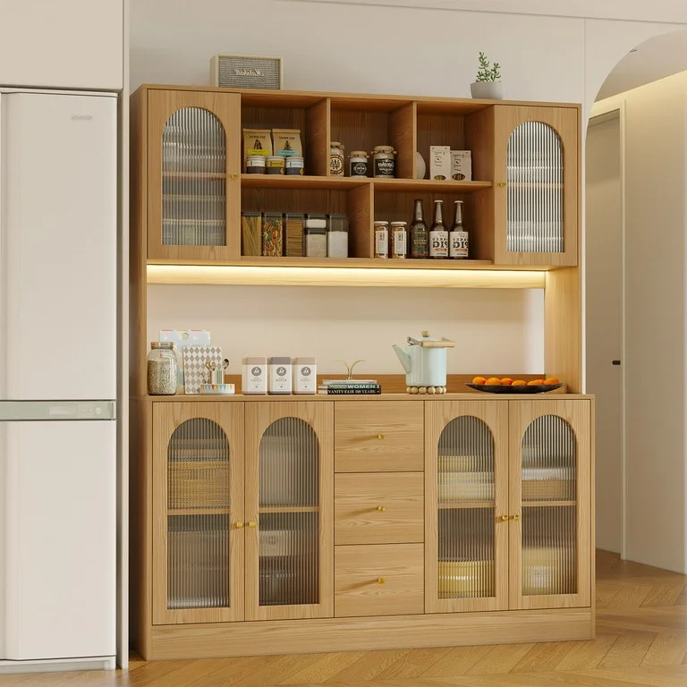 RichYa 64.4''H Kitchen Pantry Cabinet with RGB LED Light,3 Drawers Hutch Buffet Storage Cabinet w... | Walmart (US)