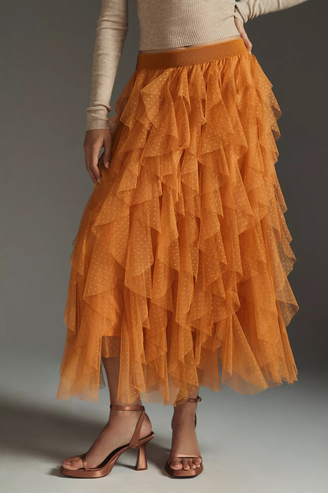 The Chéri Ruffled Tulle Midi Skirt by Anthropologie | Anthropologie (US)
