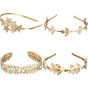 4 Pieces Gold Leaf Headband Greek Headband Roman Tiara Crowns Star Bridal Hair Accessories with F... | Amazon (US)