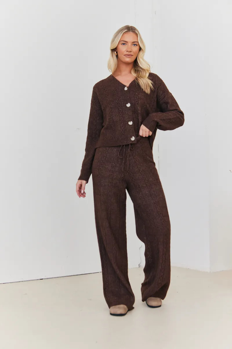 Recycled Cable Knit Button up Co-Ord Cardigan | In The Style