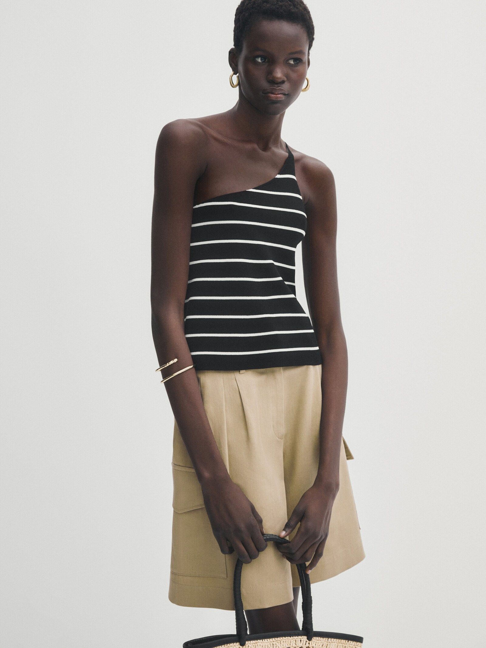 Asymmetric striped knit top | Massimo Dutti (US)