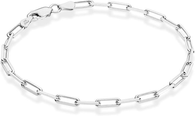 Miabella Solid 925 Sterling Silver Italian 3mm Paperclip Link Chain Bracelet for Women Men, Made ... | Amazon (US)