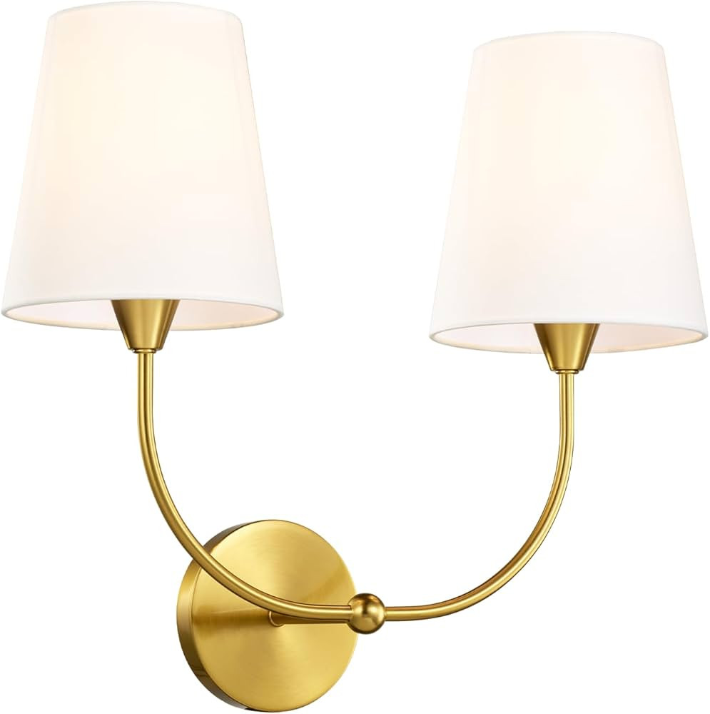 Hamilyeah Double Wall Sconces Gold, 2 Light Bathroom Vanity Sconces Wall Lighting Fixture with Fa... | Amazon (US)