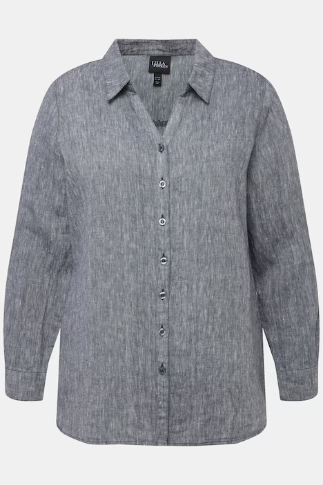 Roll-Tab Sleeve Button Front Linen Blouse | all Blouses | Blouses | Ulla Popken - US & CA