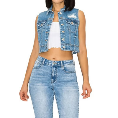 Wax Jeans Women's Classic Cropped Denim Vest MEDIUM-M | Target