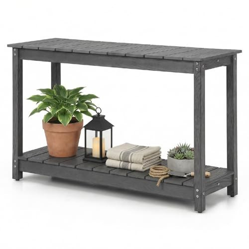 LAHAAP Outdoor Console Table, 48" Weather Resistant HIPS Patio Side Table, 440LBS Weight Capacity, 2-Tier Multifunctional Buffet Bar Storage Organizer for Garden Deck, Gray | Amazon (US)