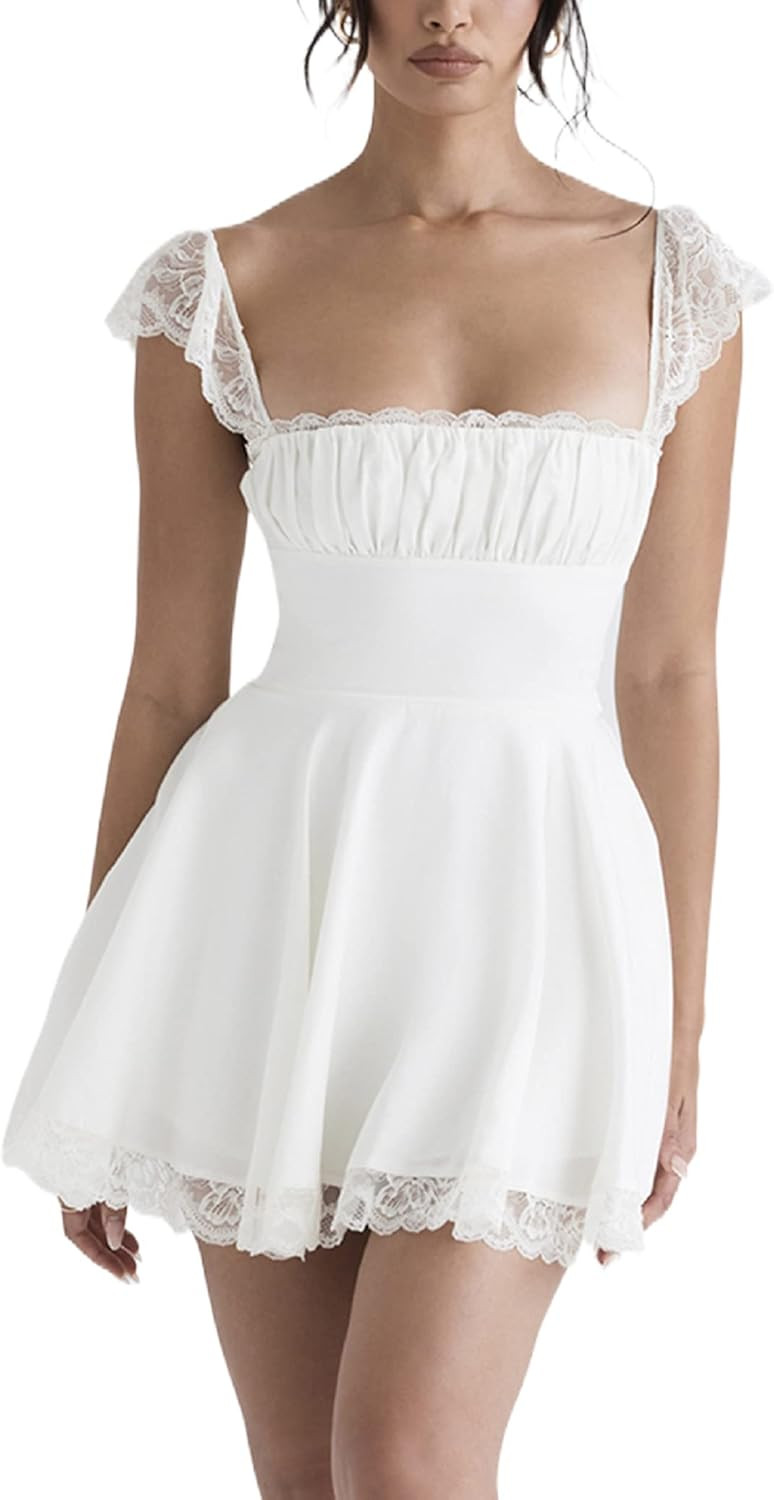 ROAONOCOMO Women Spaghetti Strap Mini Dress Cut Out Square Neck Slip Dress Bodycon Backless Camis... | Amazon (US)