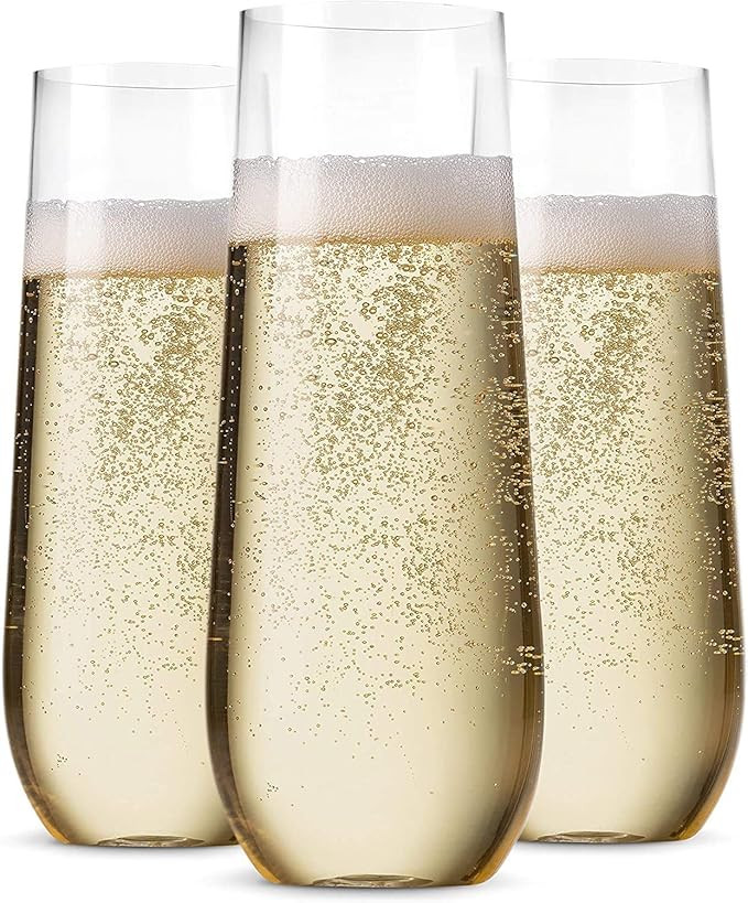 Munfix 48 Pack Stemless Plastic Champagne Flutes Disposable 9 Oz Clear Plastic Toasting Glasses S... | Amazon (US)