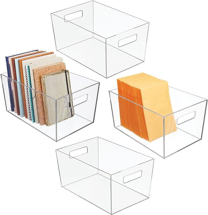 mDesign Plastic Storage Bin with Handles for Office, Desk, Book Shelf, Filing Cabinet - Organizer... | Amazon (US)