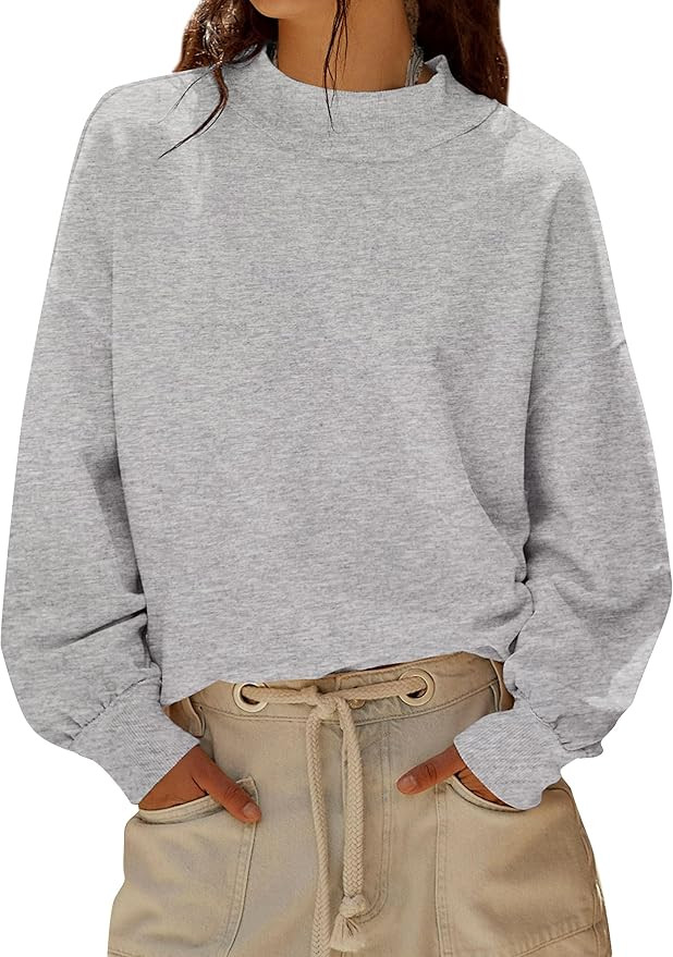 Women Mock Neck Sweatshirts Oversized Long Sleeve Turtleneck Hoodie Casual Drop Shoulder Pullover... | Amazon (US)