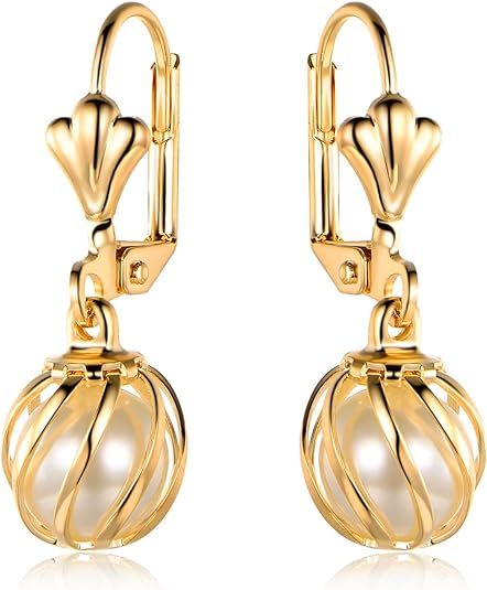 Barzel 18K Gold Plated Pearl Dangling Drop Earrings | Amazon (US)