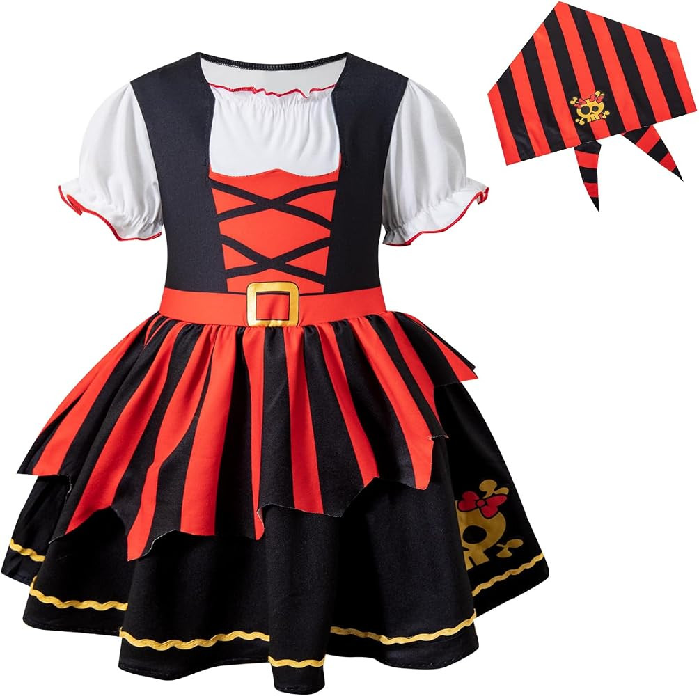 LATOBREATH Baby Little Girl Pirate Costume Princess Dress Halloween Party Dress up With Hat Eye P... | Amazon (US)
