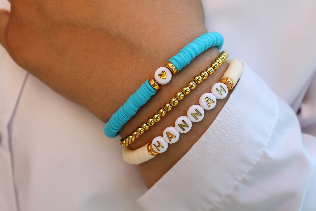 Unique Personalized Heishi Bead Bracelet Custom Name - Etsy | Etsy (US)