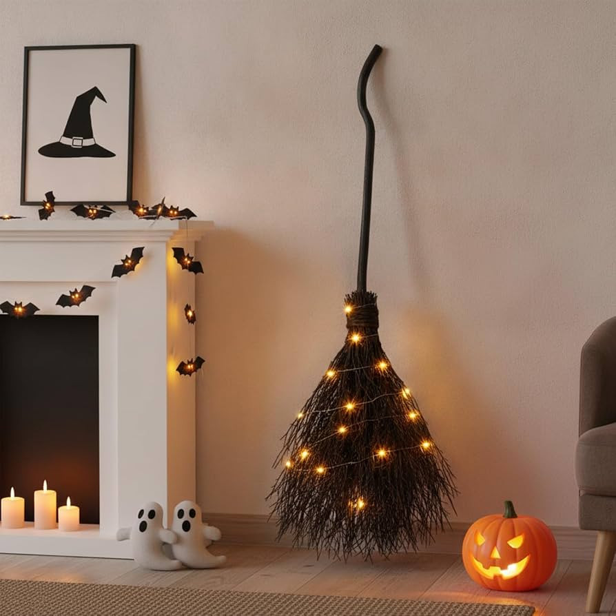 Newtay 36 Inch Tall Witch Broom with LED Light Realistic Witches Broom Costume Prop 3 Halloween D... | Amazon (US)