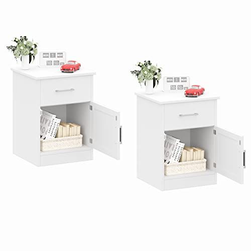 Reettic Set of 2 Nightstand, Wooden Side Table with Drawer and Storage Cabinet, Sofa End Table for B | Amazon (US)