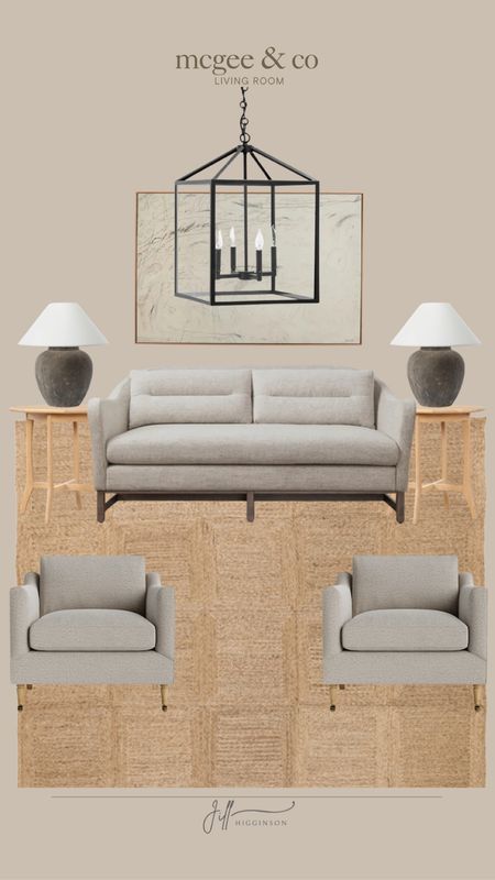 McGee & Co living room! 

Rug, couch, chairs, rug, table lamp, end table, artwork, wallart, light fixture, wallart, artwork 

#LTKHome #LTKFindsUnder100 #LTKSaleAlert