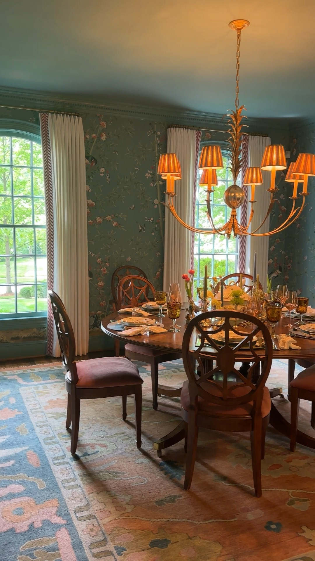 My chandelier in the grande wide size! I loved seeing it during my home tour with Courtney Santos in Charlotte, NC. I love it with the chandelier shades and with her traditional round dining room table. 

#LTKHome