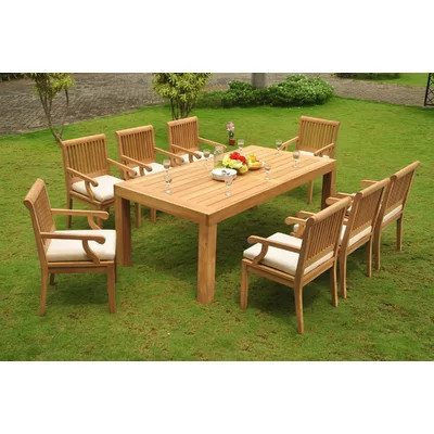 8 Seat 9 Piece Grade-A Teak Wood Dining Set: 86" Canberra Rectangle Table & 8 Sack Arm/Captain Chairs #01Skd | Perigold