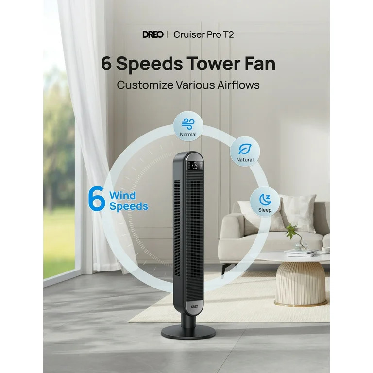 Dreo Tower Fan for Home, 42" Standing Fan with Remote, 90° Oscillating Fan for Indoors, 34dB Qui... | Walmart (US)