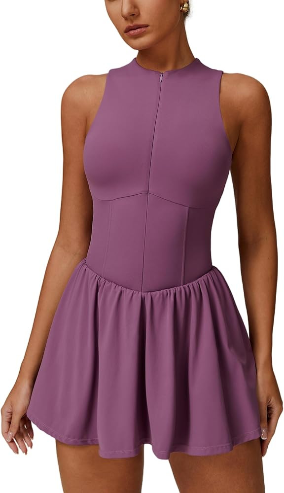 ABOCIW Womens Zip Front Tennis Dress High Neck Sleeveless Workout Golf Dresses Build in Shorts wi... | Amazon (US)