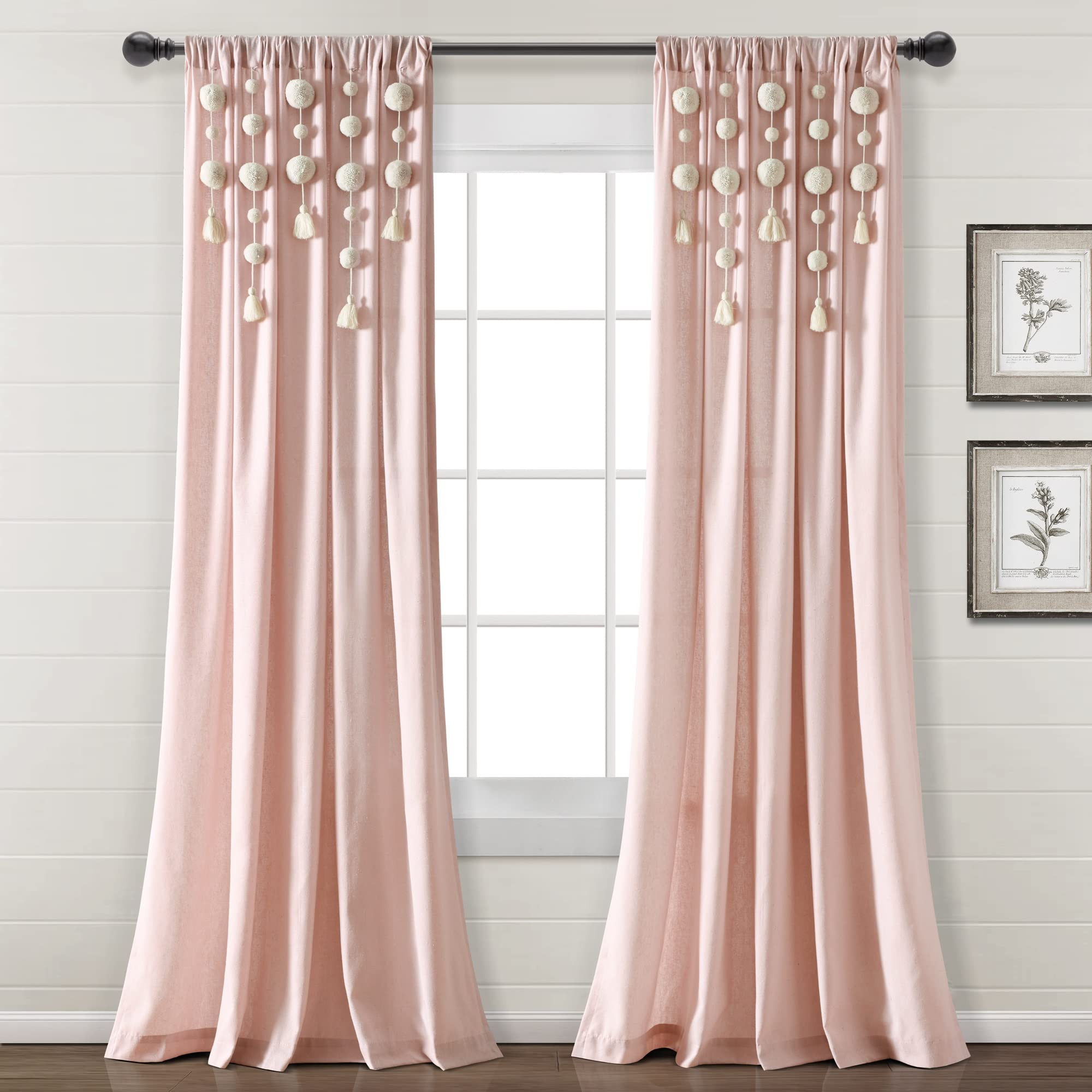 Amazon.com: Lush Decor Boho Pom Pom Tassel Linen Window Curtain Panel (Single Panel), 84" L x 52"... | Amazon (US)