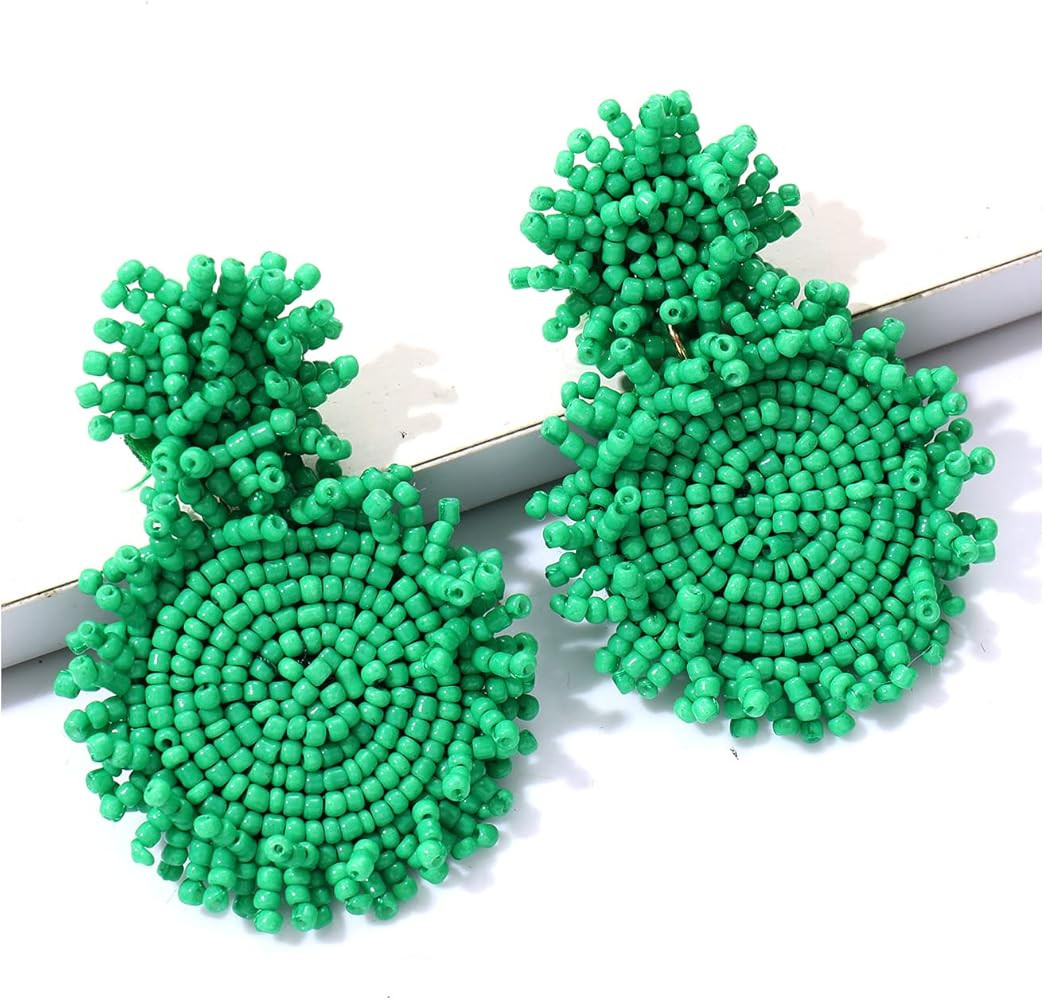 Boho Beaded Drop Earrings for Women Cute Statement Bead Dangle Earrings Handmade Lightweight Fun ... | Amazon (US)